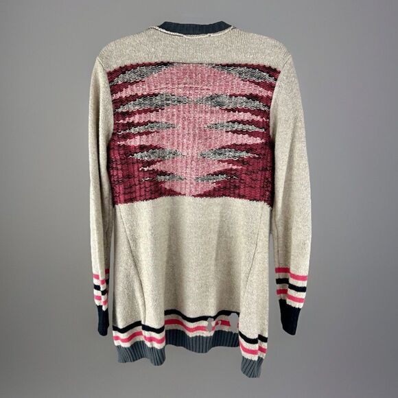 BKE Buckle Open Cardigan Aztec Boho Western Womens S Cream Pink Black Gray Cozy - Picture 7 of 7